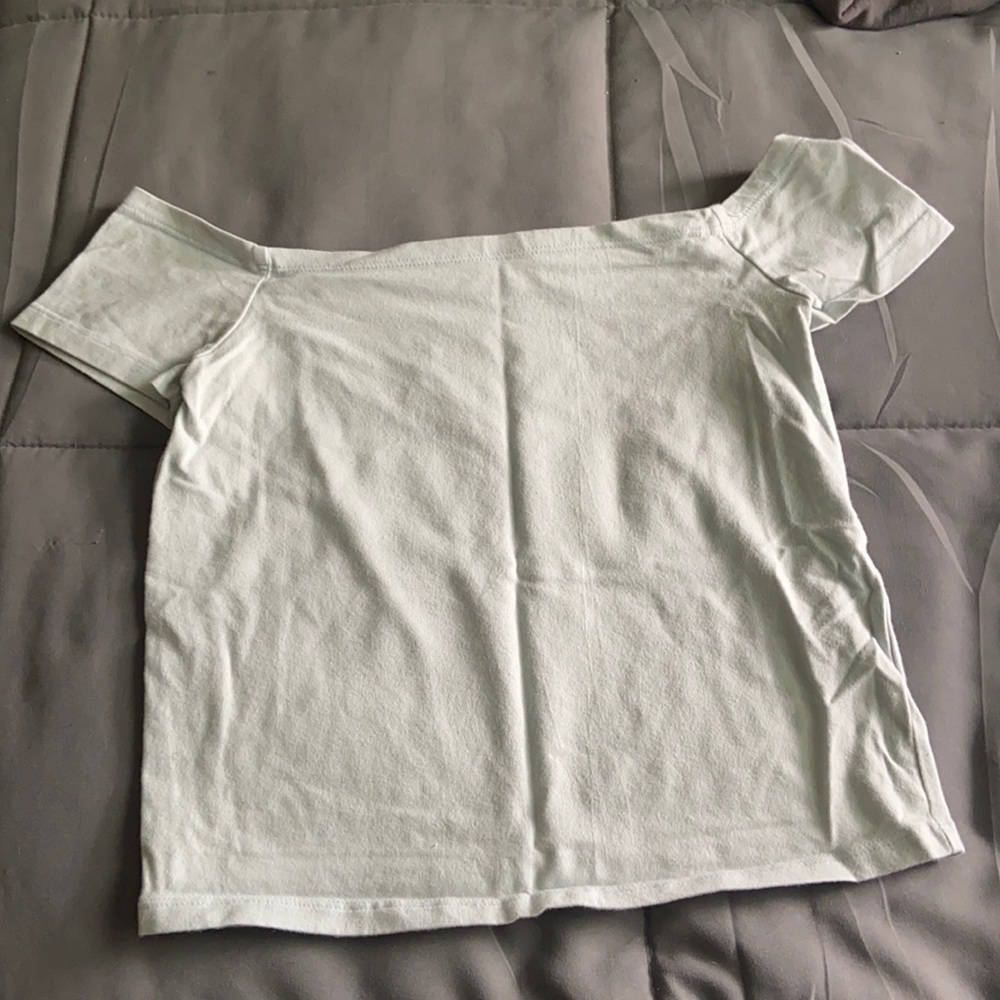 light blue off the shoulder shirt